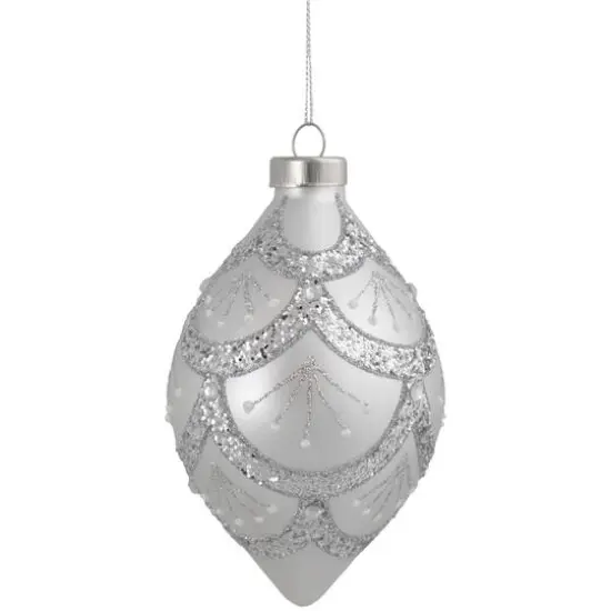 5" Glittered Silver Glass Finial Christmas Ornament {8}
