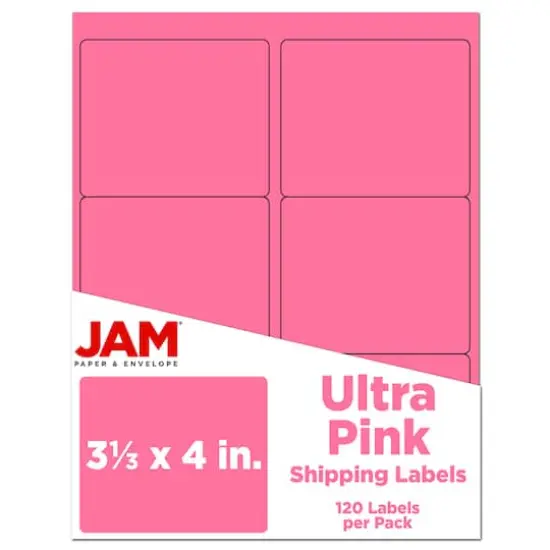 JAM Paper Adhesive Shipping Labels, 3.33" x 4" Ultra Pink {1}