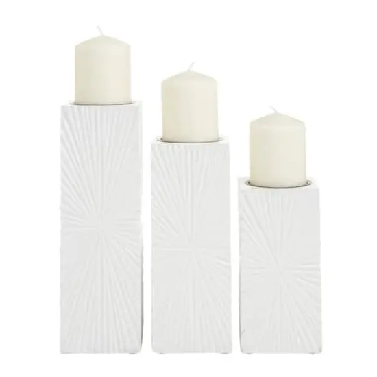 CosmoLiving by Cosmopolitan Set of 3 White MDF Contemporary Candle Holder, 12" x 4" x 4" {1}