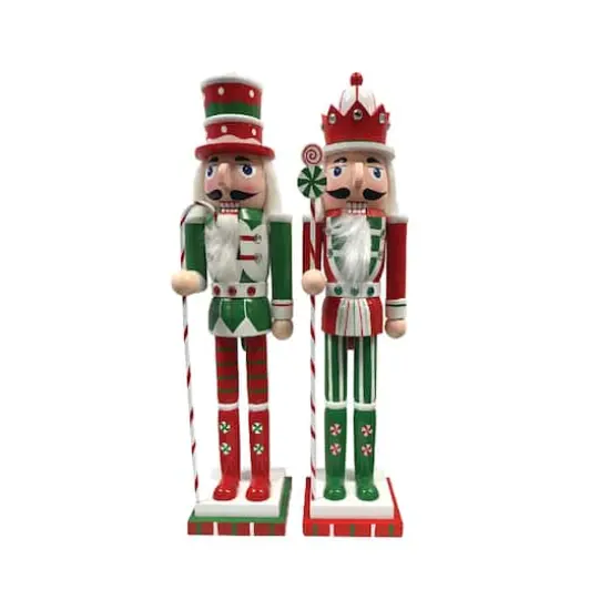 Santa's Workshop 14" Red & Green Peppermint Nutcracker Set {1}