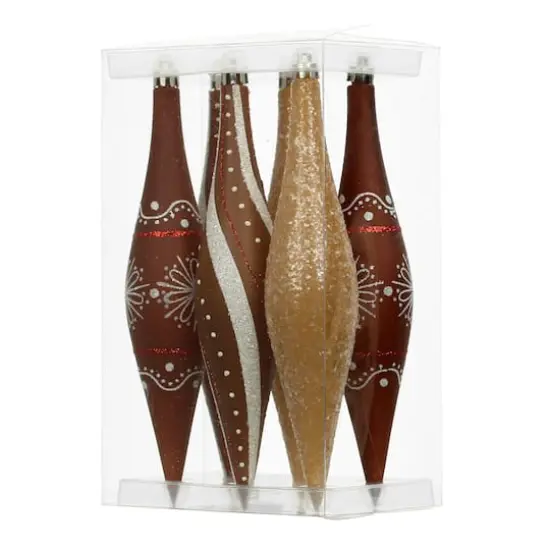 6 Pack 7.7" Brown, White & Gold Glitter Shatterproof Teardrop Ornaments by Ashland&reg; {5}