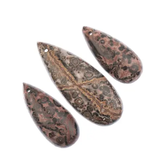 John Bead Earth&rsquo;s Jewels Natural Stone Teardrop Pendant Slices Leopard Jasper {3}