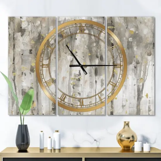 Designart The Modern Gray Forest III Multipanel Wall Clock {3}
