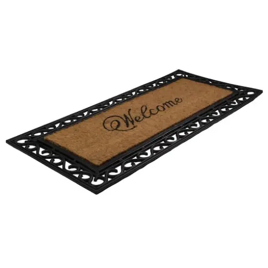 Black & Natural Coir Welcome Wide Doormat {5}