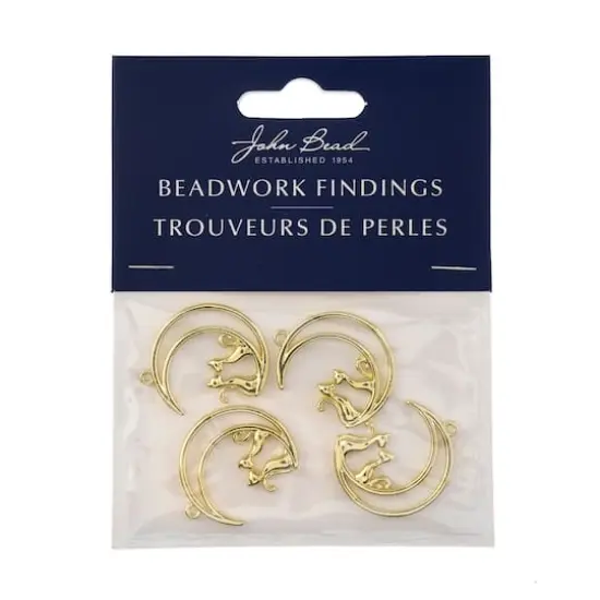 John Bead 26mm Gold Moon with Cats Beadwork Pendants, 4ct. {5}