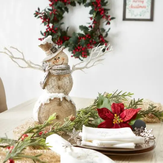 18" Snowman Statue With Twig Lights {5}