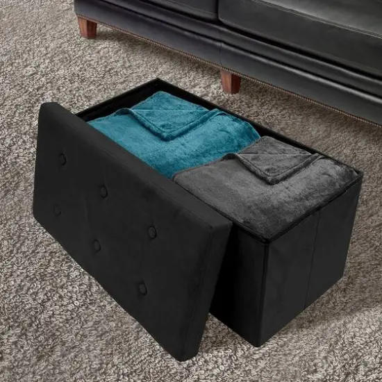 Sorbus 30" Faux Suede Storage Bench Black {3}