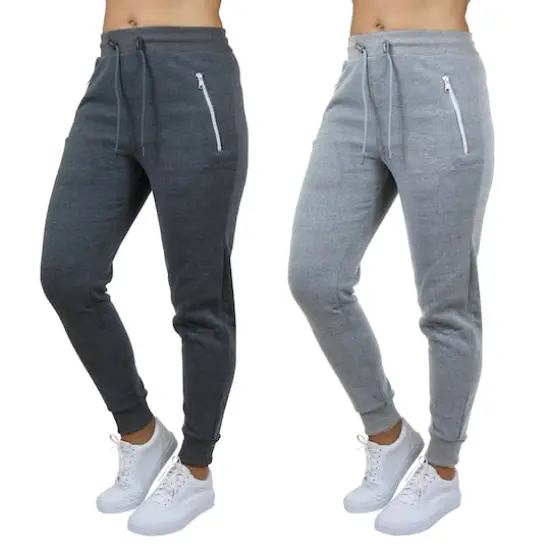 Galaxy by Harvic Women's Relaxed-Fit Fleece-Lined Zipper Pockets Jogger Sweatpants, 2 Pack Charcoal/Gray {1}