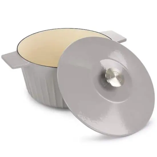 Martha Stewart 5qt. Warm Gray Enameled Embossed Stripe Cast Iron Dutch Oven with Lid {5}