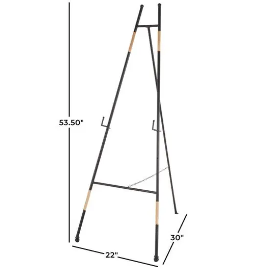 53.5" Black Metal Slim Foldable 2-Tier Easel with Wrapped Rattan Accents {7}