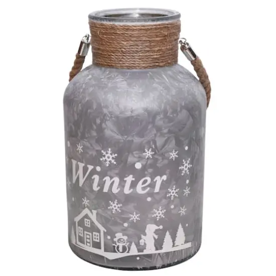 12" Silver Winter Scene Christmas Pillar Candle Lantern {4}