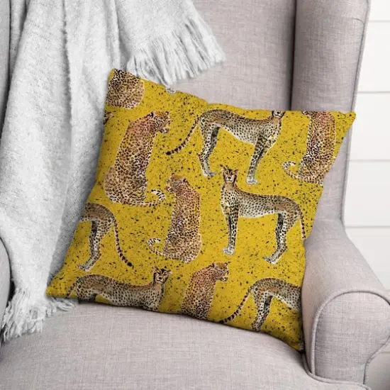Cheetahs Indoor/Outdoor Throw Pillow Yellow {3}