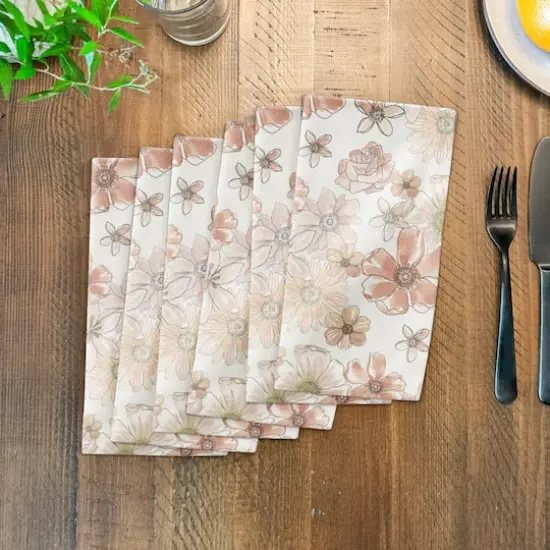 Watercolor Florals Cotton Twill Napkin White {4}