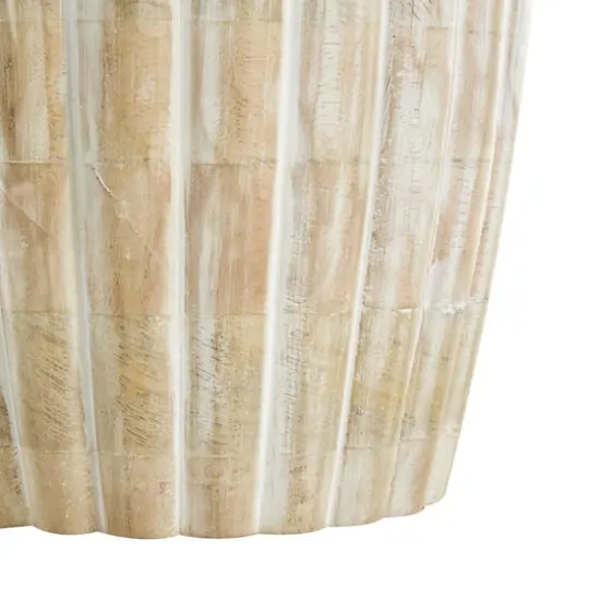 11" Light Brown Mango Wood Distressed Vase with Carved Ridges {5}