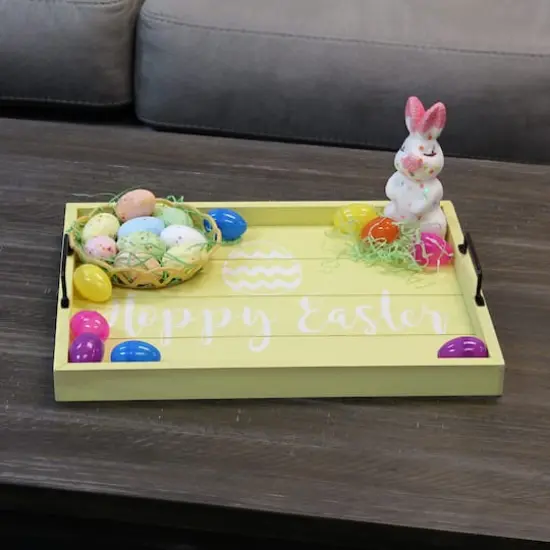 Elegant Designs&trade; 15.5" Yellow Wash Hoppy Easter Serving Tray with Handles {4}