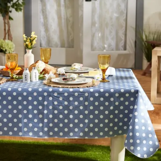 Stonewash Blue Polka Dot Vinyl Tablecloth 60" x 102" {5}