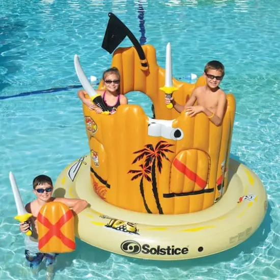 Swim Central 6.8ft. Inflatable Orange Pirate Castle Adventure Swimming Float {4}