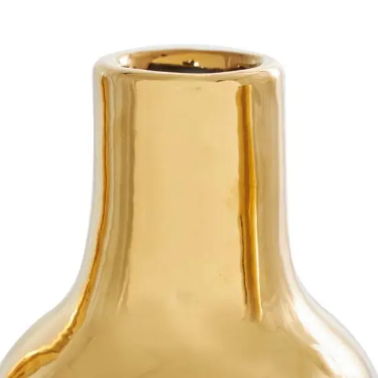 Gold Ceramic Abstract Bubble Ribbed Vase Set {7}