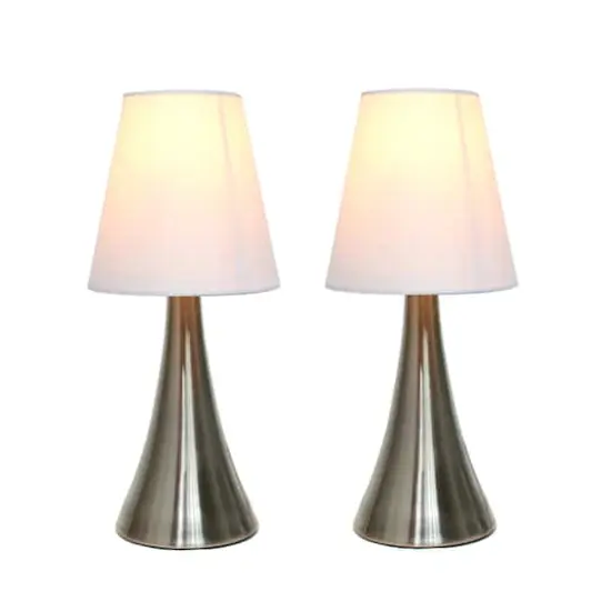 Simple Designs Valencia Mini Touch Table Lamp Set Brushed Nickel/White {8}