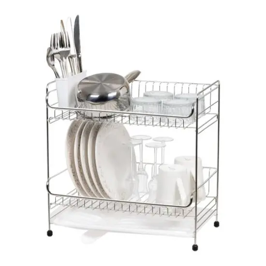 IRIS&reg; 15.75" Stainless Steel 2-Tier Dish Rack White {10}