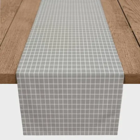 90" Gray & White Grid Pattern Cotton Twill Table Runner {3}