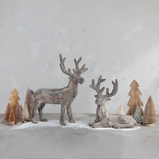 Hello Honey&reg; 9.75" Snow Finish Plastic & Bark Lying Deer {4}