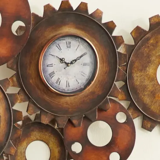 Brown Industrial Metal Wall Clock {4}