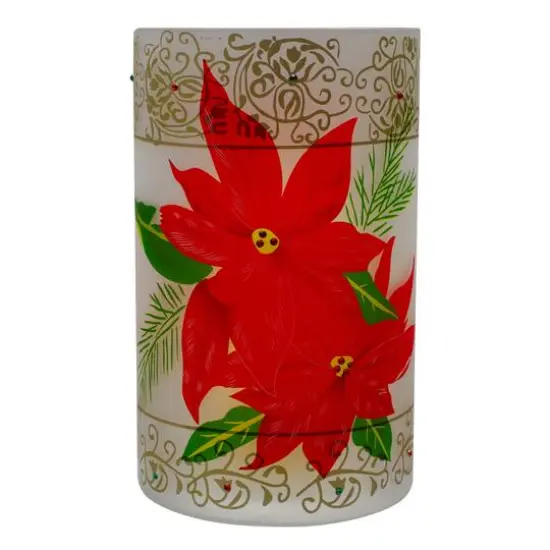 10" Poinsettias & Gold Flameless Glass Christmas Candle Holder {7}