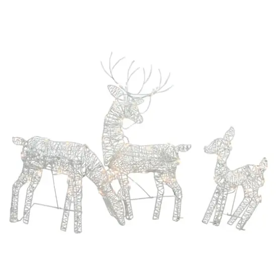 White Glittered Doe, Fawn & Reindeer Lighted Christmas Decoration {1}
