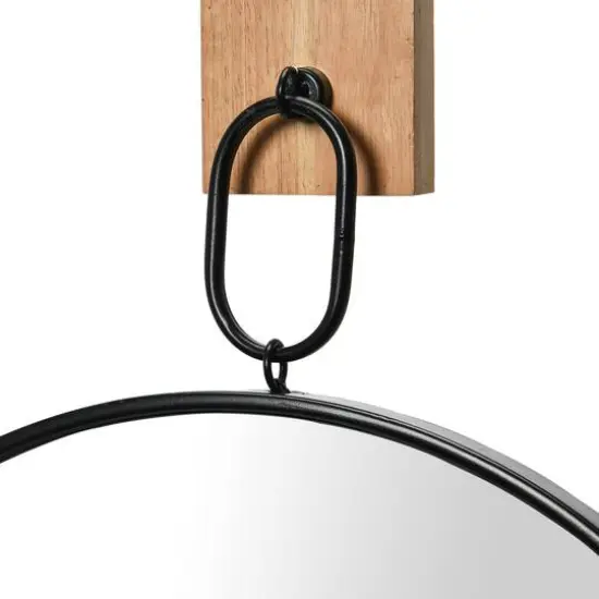 Hello Honey&reg; Black & Natural Modern Round Metal Wall Mirror {3}