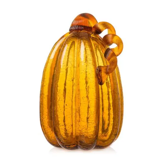 Glitzhome&reg; Tall Crackle Glass Pumpkin, Amber {7}