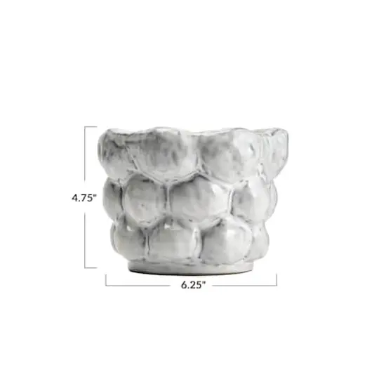 Hello Honey&reg; 6.5" White Organically Shaped Stoneware Planter with Raised Dot Design {7}