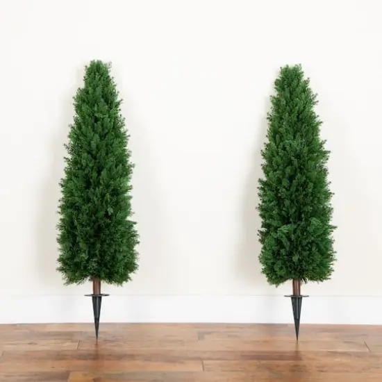 4ft. UV Resistant Artificial Cedar Plant with Integrated Ground Stake (Indoor/Outdoor) - Set of 2 {6}