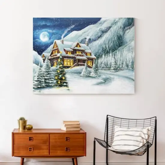 Cabin In The Mountains 40x30 Canvas Wall Art {5}