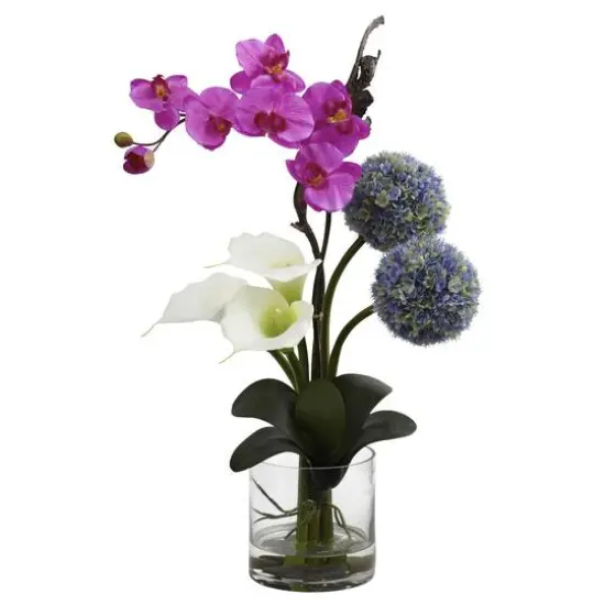 2ft. Calla Lily, Orchid & Ball Flower Arrangement in Glass Vase {1}