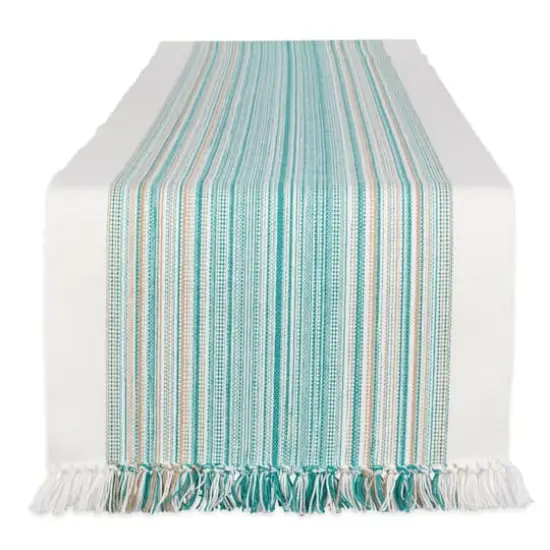 DII&reg; 72" Teal Blue Striped Fringed Table Runner {1}