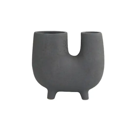 8" Dark Gray Ceramic U-Shaped Abstract Vase with Small Feet {5}