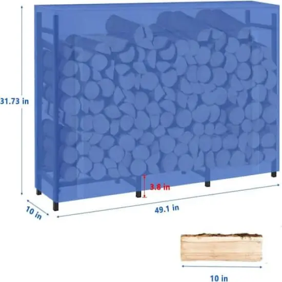 4ft. Black Firewood Metal Rack with Blue Storage Cover {6}