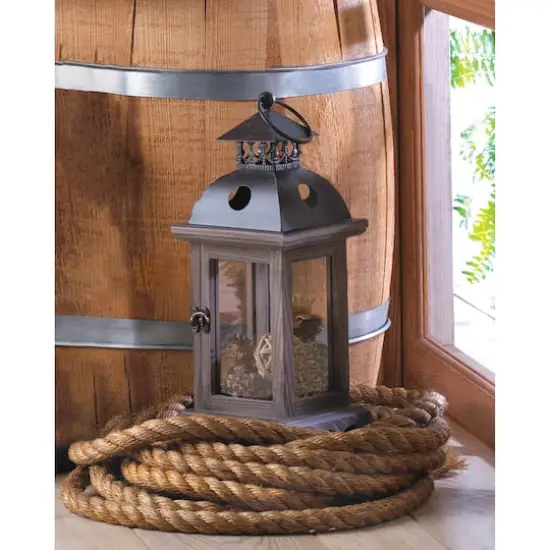 12.25" Rustic Wooden Hanging Monticello Candle Lantern {3}