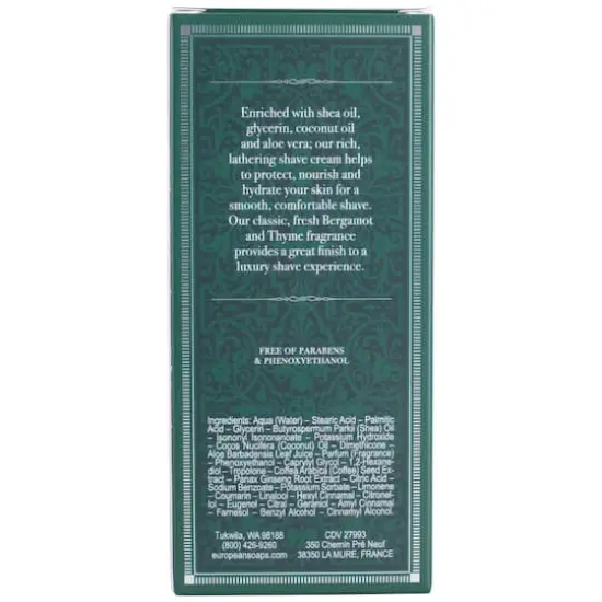 European Soaps Bergamot & Thyme Men's Shave Cream with Shea, 75mL {3}