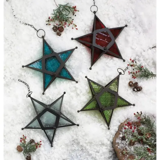 9.5'' Green Glass Star Lantern {3}