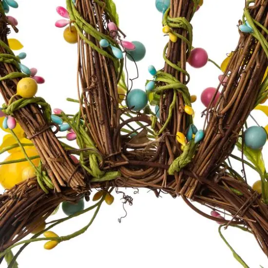 Glitzhome&reg; 25" Easter Bunny Shaped Wreath with Eggs & Satin Ribbon Bow {9}