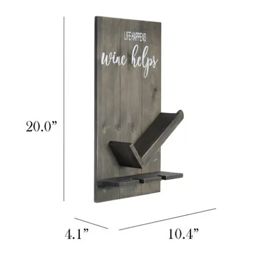 Elegant Designs Wall Mounted Wine Bottle Shelf & Glass Holder Rustic Gray {3}