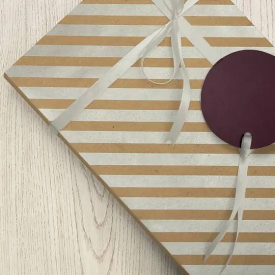 JAM Paper Striped Gift Wrap Brown Kraft and Silver {7}