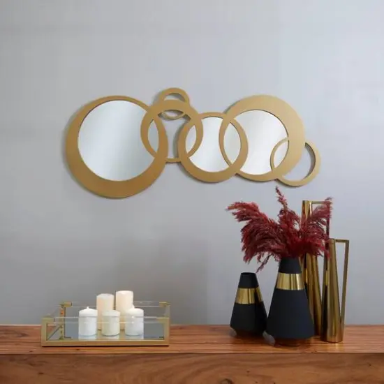 Gold Wood Circles Geometric Wall Mirror 56" x 1" x 23" {8}