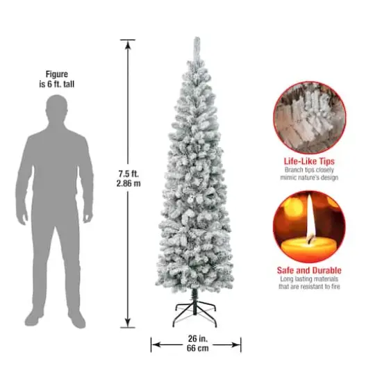 7.5ft. Unlit Acacia Pencil Slim Flocked Artificial Christmas Tree {5}
