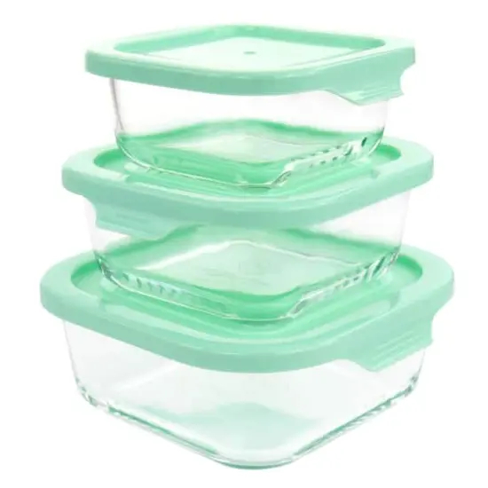 Martha Stewart Square Glass Storage Containers with Mint Lids {1}
