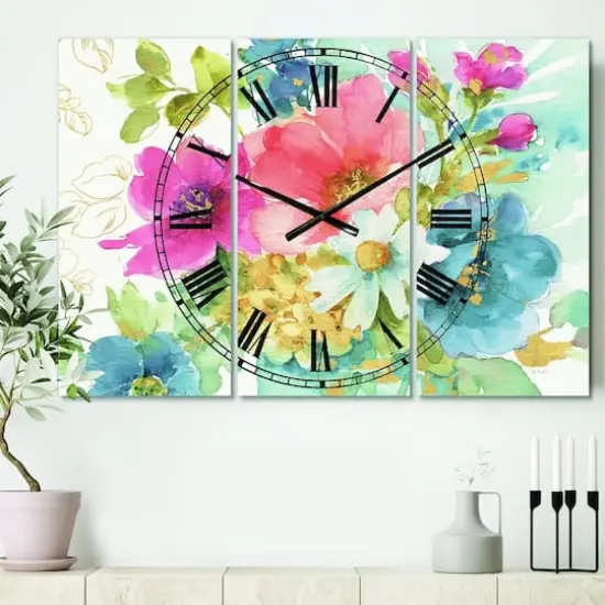 Designart My French Garden Traditional 3 Panel Wall Clock {3}