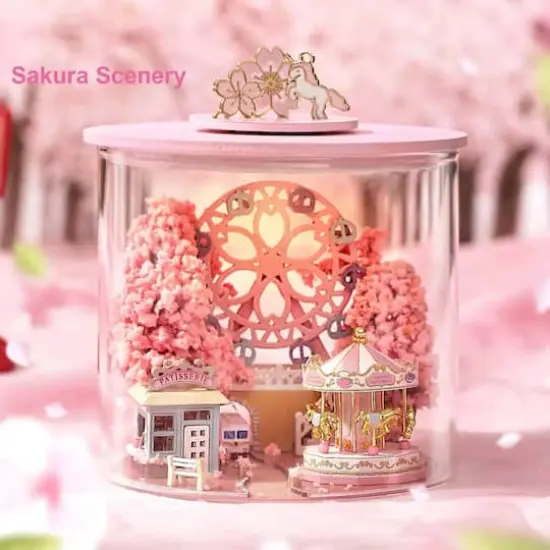Wizardi Sakura Scenery Miniature Dollhouse Roombox Kit {3}