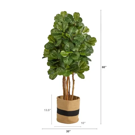 5ft. Fiddle Leaf Fig Artificial Tree in Handmade Natural Cotton Planter {3}
